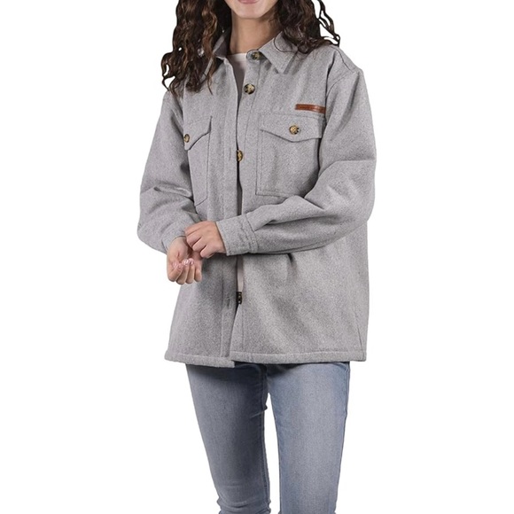 Large Simply Southern Gray Button Closure Sherpa Lined Shacket Jacket - Picture 4 of 5